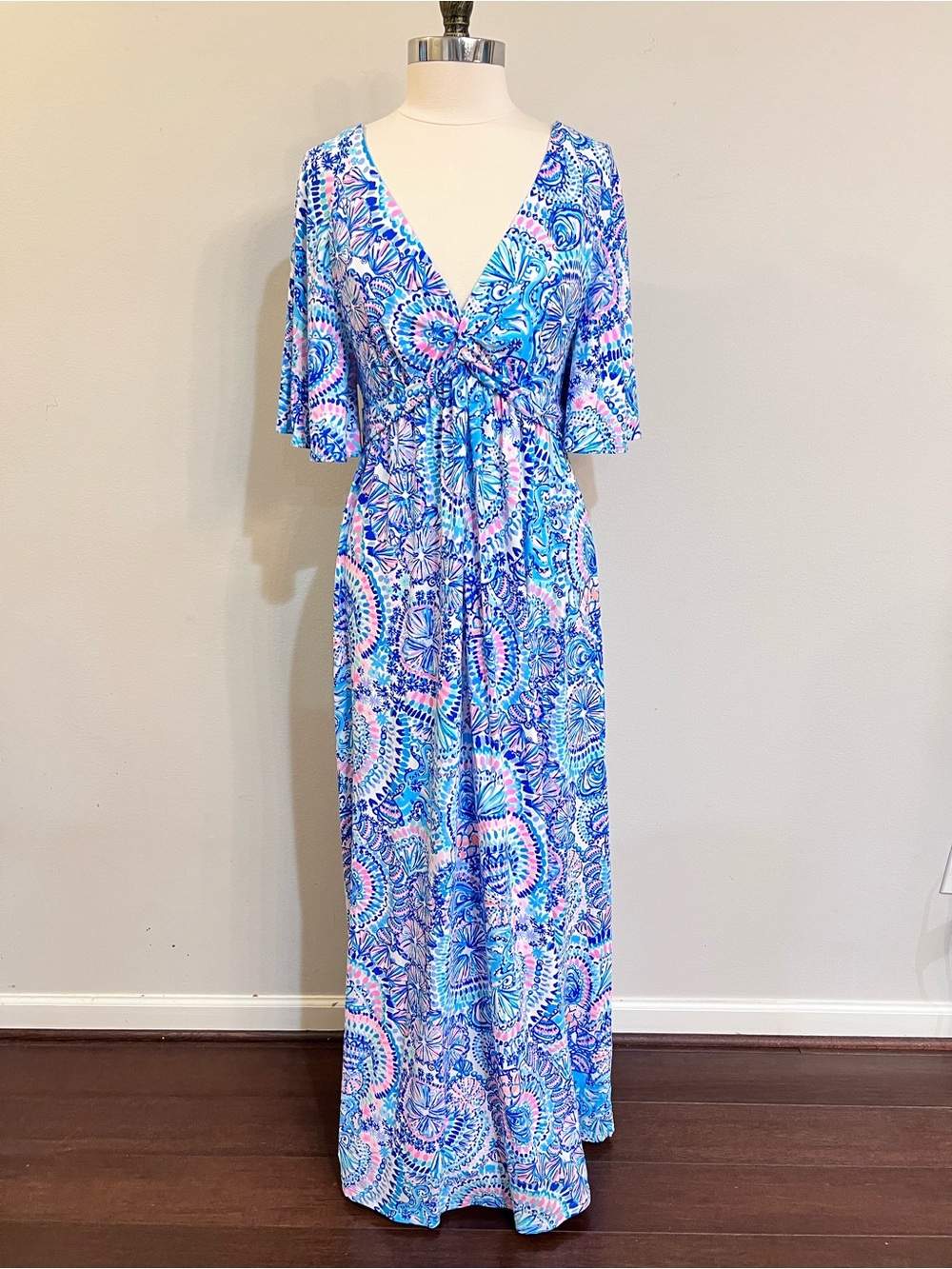 NWT Lilly Pulitzer Minka Sleeved Maxi Blue Grotto. Commotion In The Ocean Sz 12